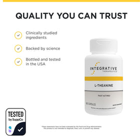 Integrative Therapeutics L-Theanine bottle opened with capsules