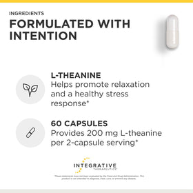 Integrative Therapeutics L-Theanine capsules on a wooden surface