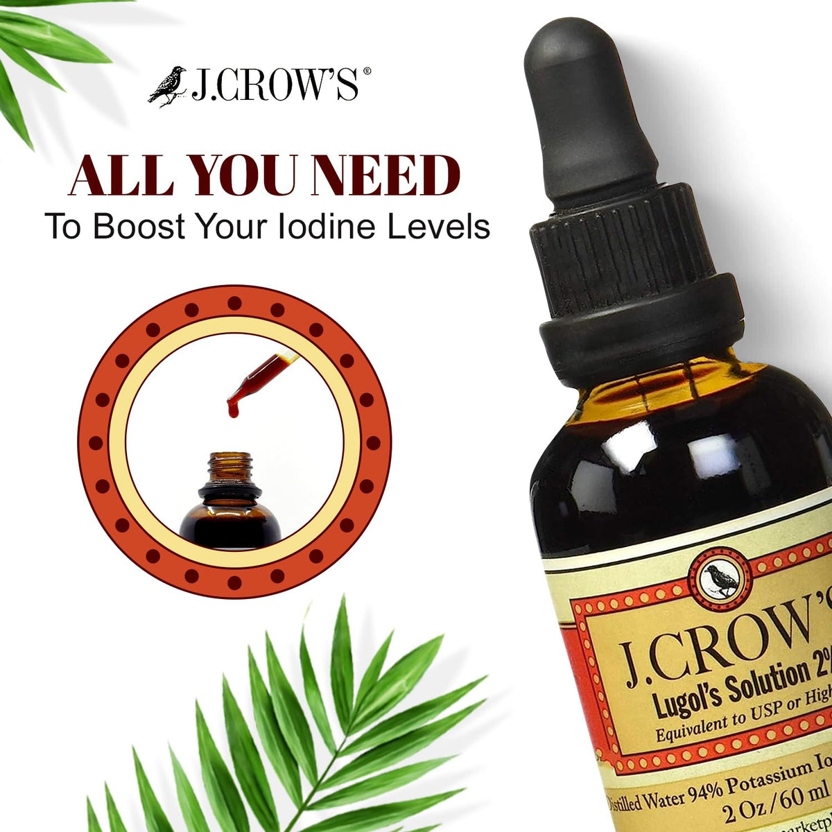 J. CROW'S Lugol's Solution of Iodine 2% bottle with measuring drops