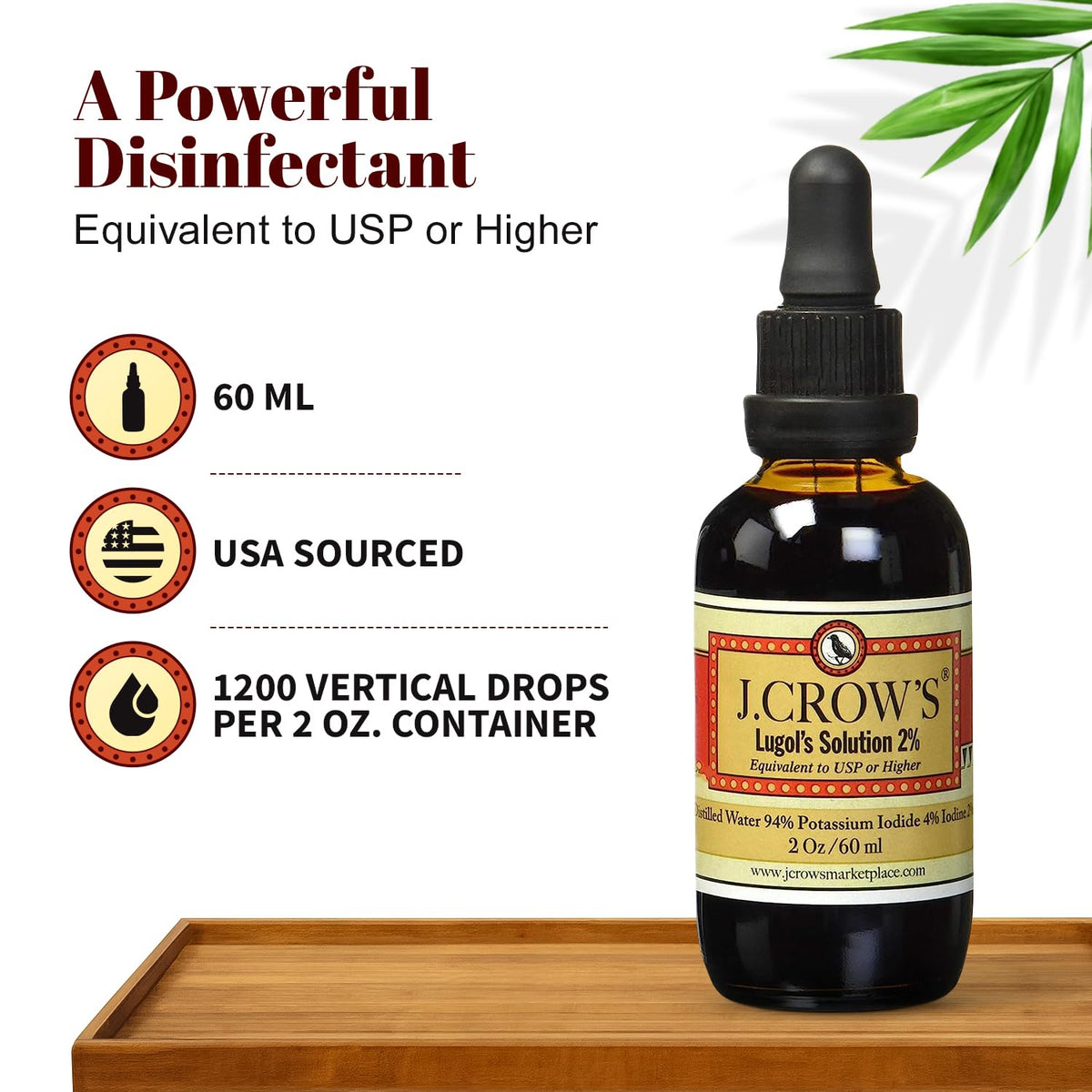 J. CROW'S Lugol's Solution of Iodine 2% dropper bottle side view