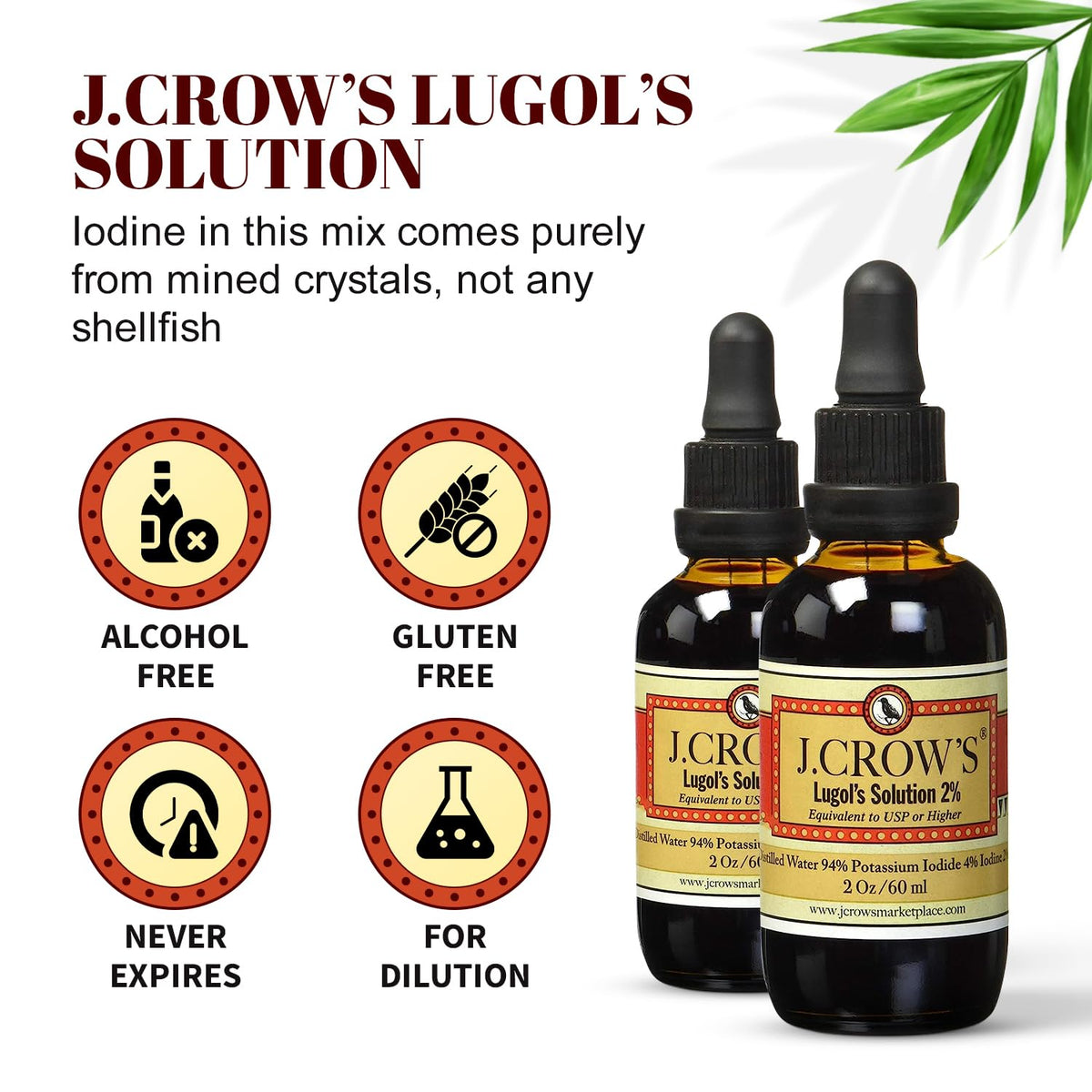 J. CROW'S Lugol's Solution of Iodine 2% dropper for precise measuring
