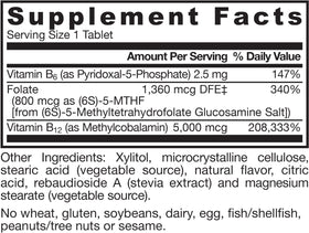 Jarrow Formulas Methyl B-12 & Methyl Folate 60 chewable tablets packaging details