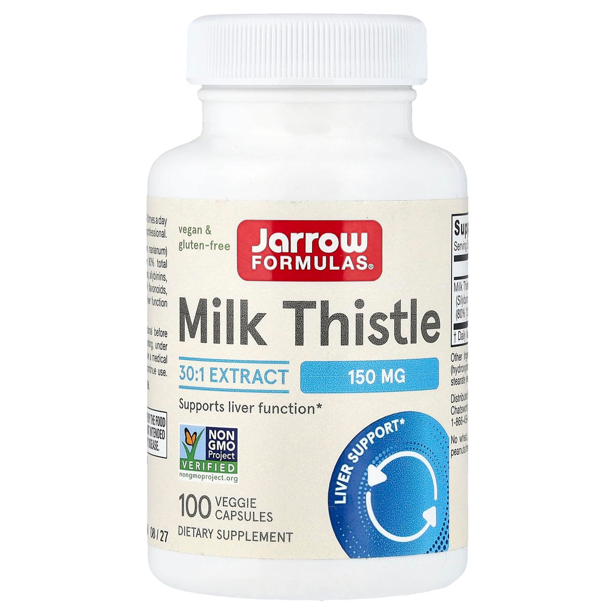 Jarrow Formulas Milk Thistle 150 mg veggie capsules front view
