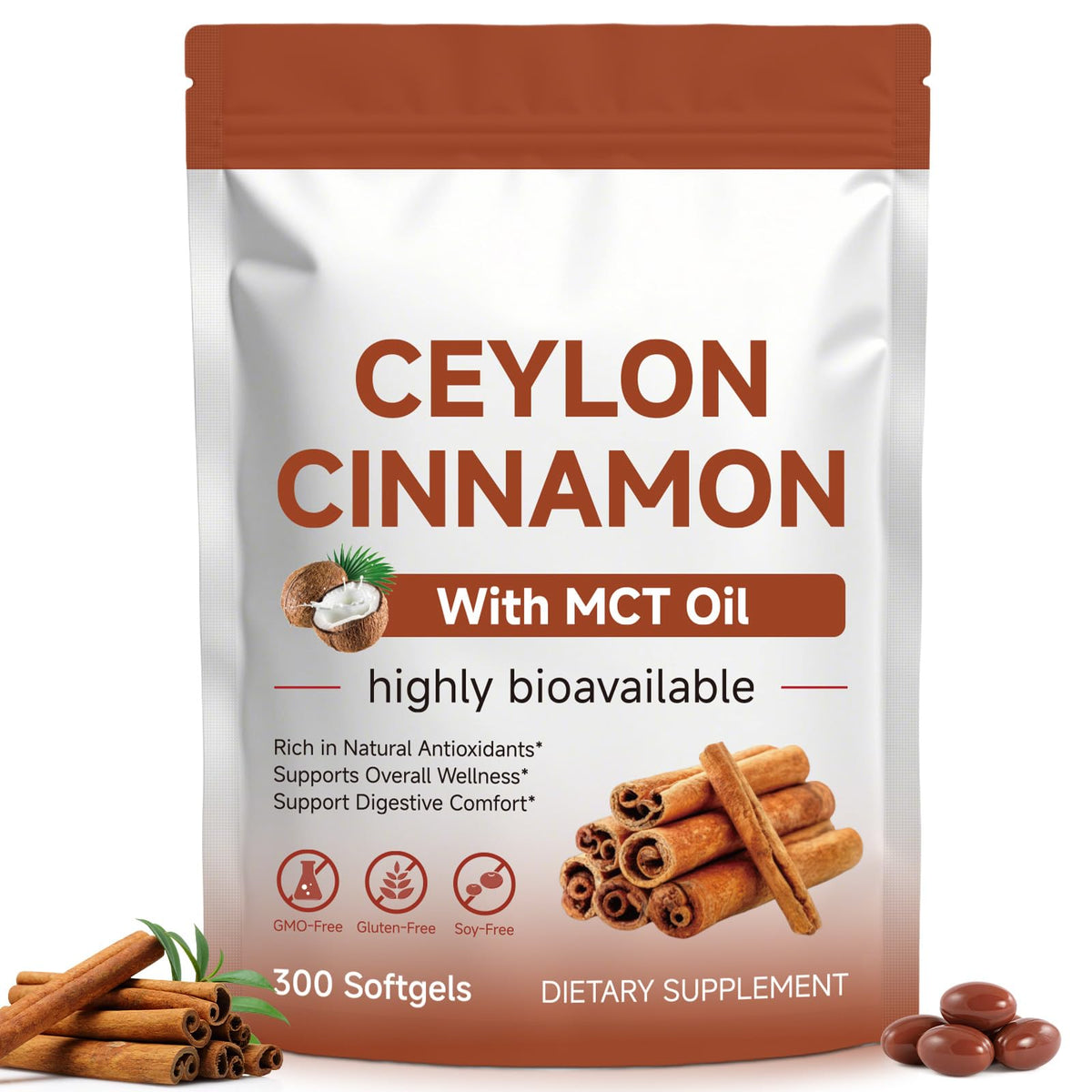 JINNAGLTU Ceylon Cinnamon Softgels 600mg front view