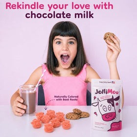 JolliMoo Lactase Gummies bottle open with gummies visible