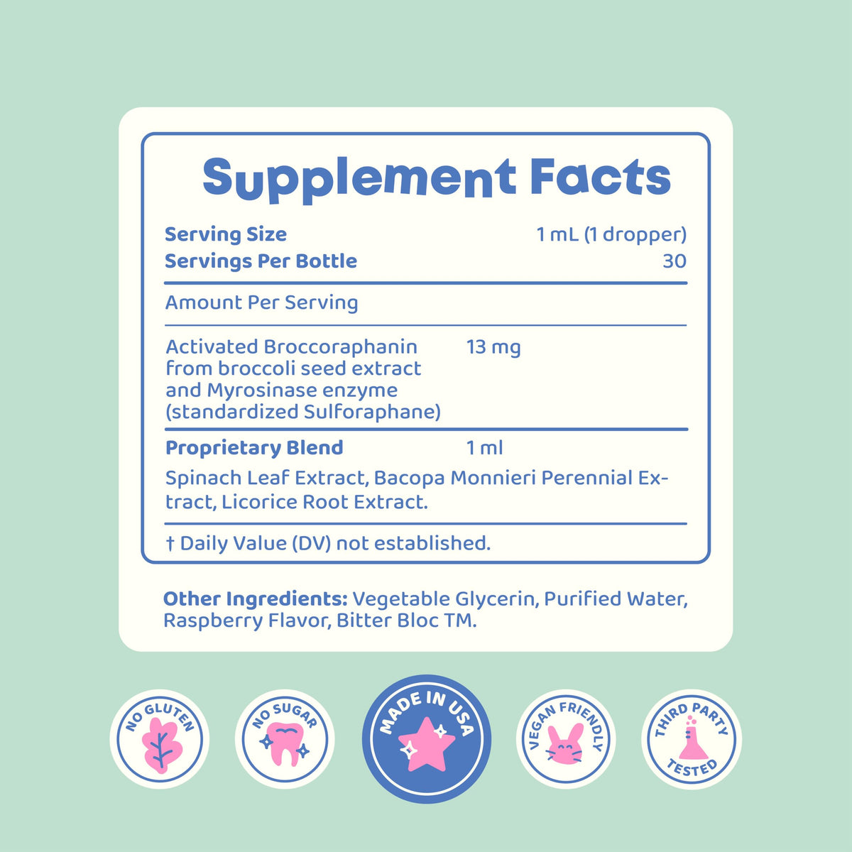 JoySpring BrainyBrocc Kids Sulforaphane Drops in a child's hand