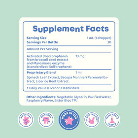 JoySpring BrainyBrocc Kids Sulforaphane Drops in a child's hand