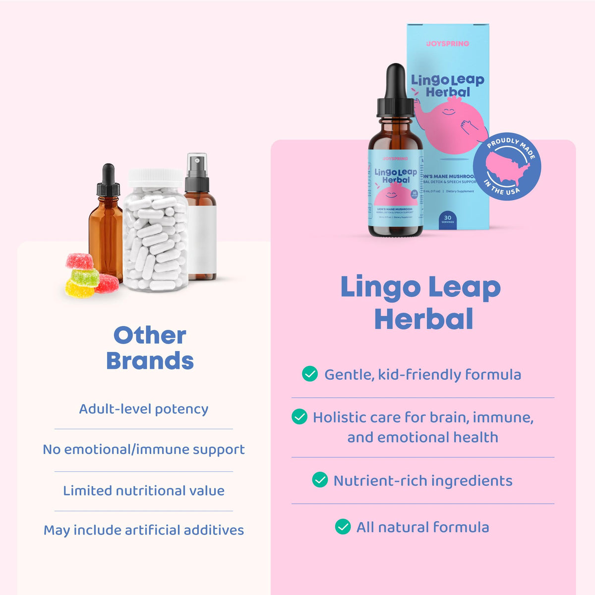 JoySpring LingoLeap Kids Lion's Mane Drops dropper close-up