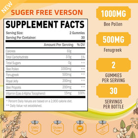 Joywiit Bee Pollen Gummies 1000mg side view with ingredients