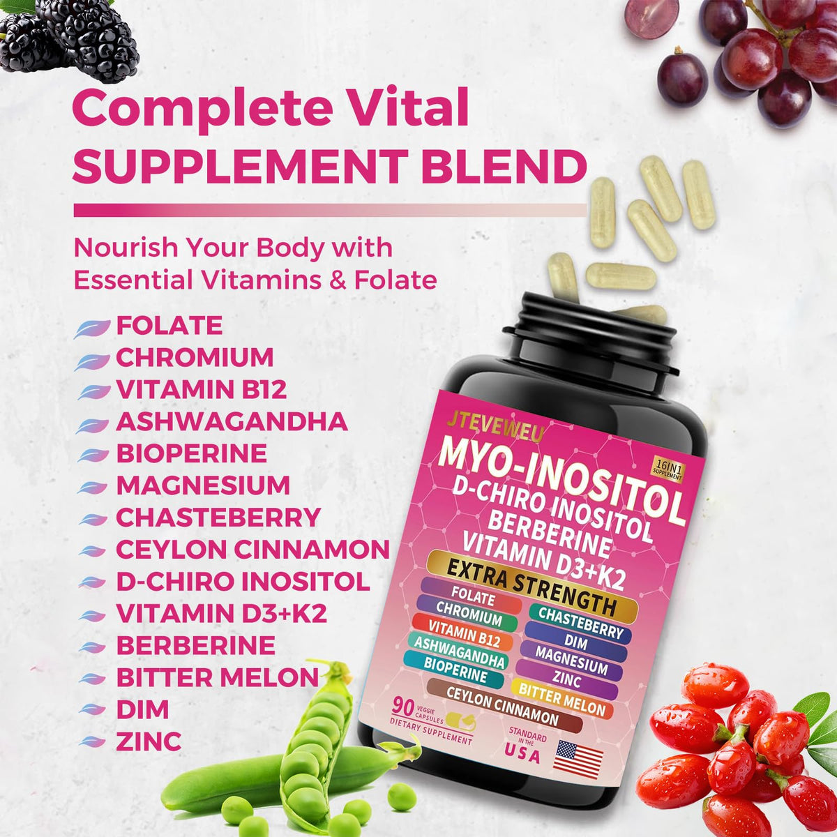 JTEVEweu Myo Inositol Supplement bottle back view