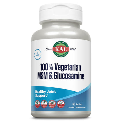 KAL Vegetarian MSM and Glucosamine Supplement 60 Tablets front view