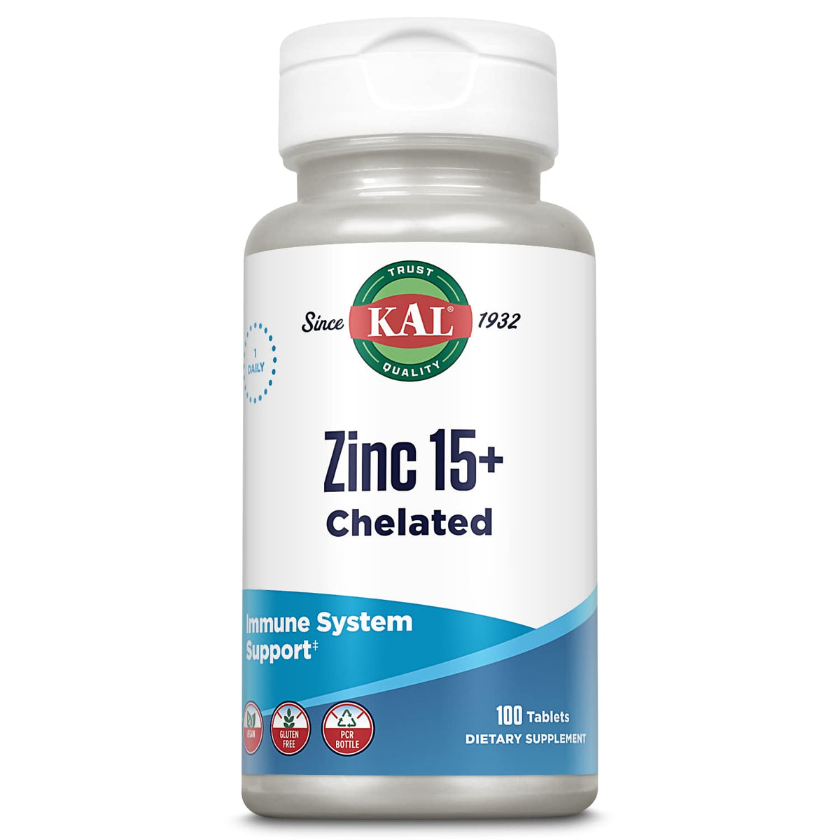 KAL Zinc 15mg Plus Betaine HCl 100 Tablets front view