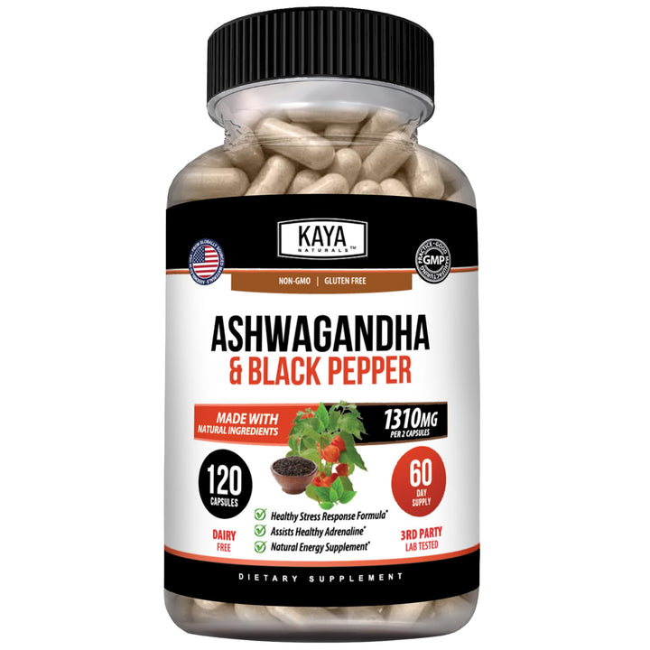 Kaya Naturals Ashwagandha 1300mg Capsules front view