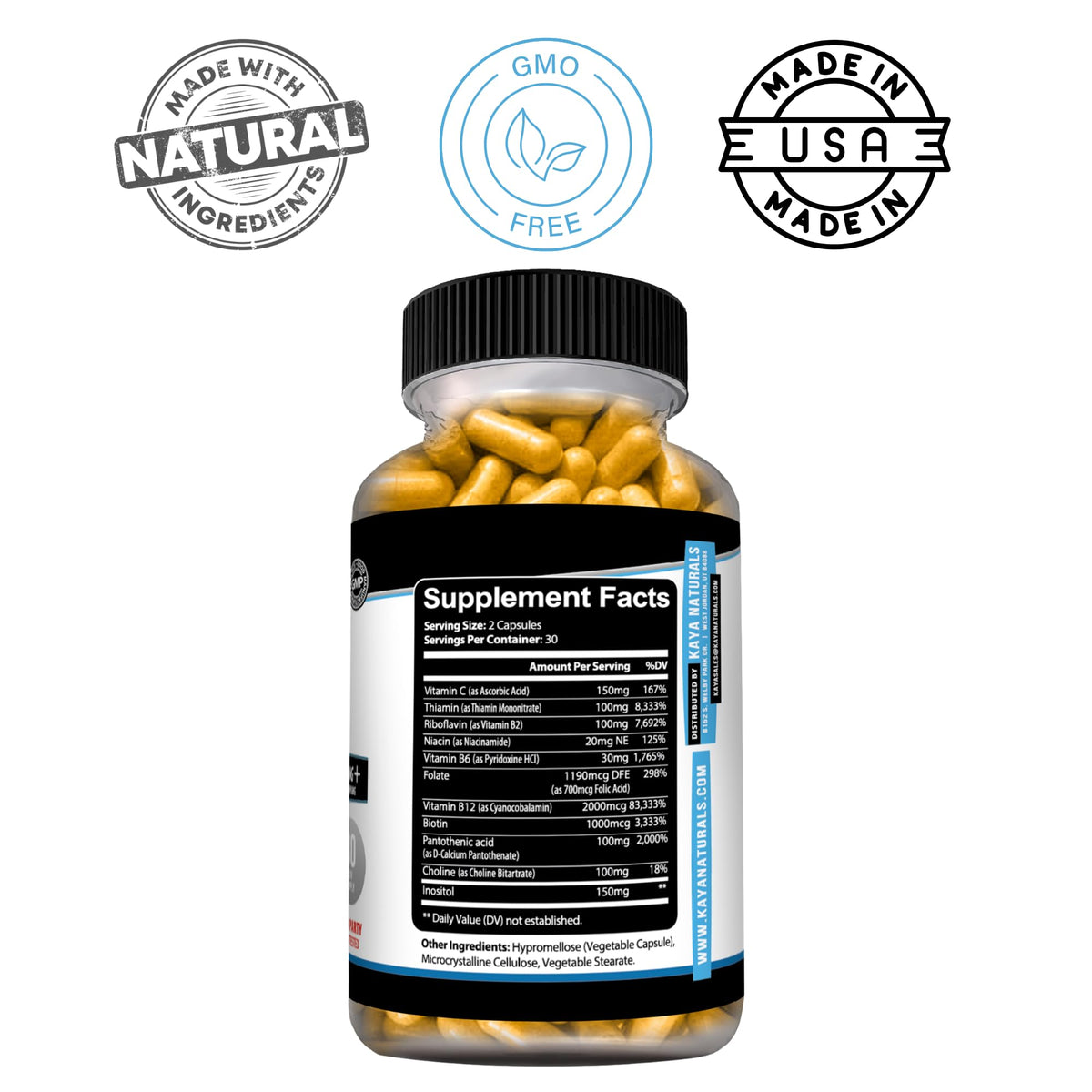 Kaya Naturals B-12 Complex Multivitamin bottle side view