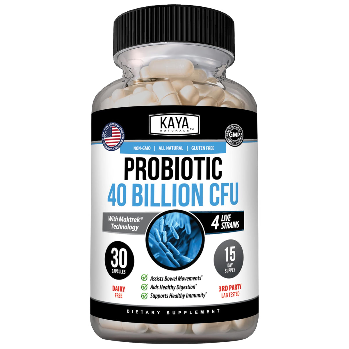Kaya Naturals Probiotic 40 Billion CFU 30 Capsules front view