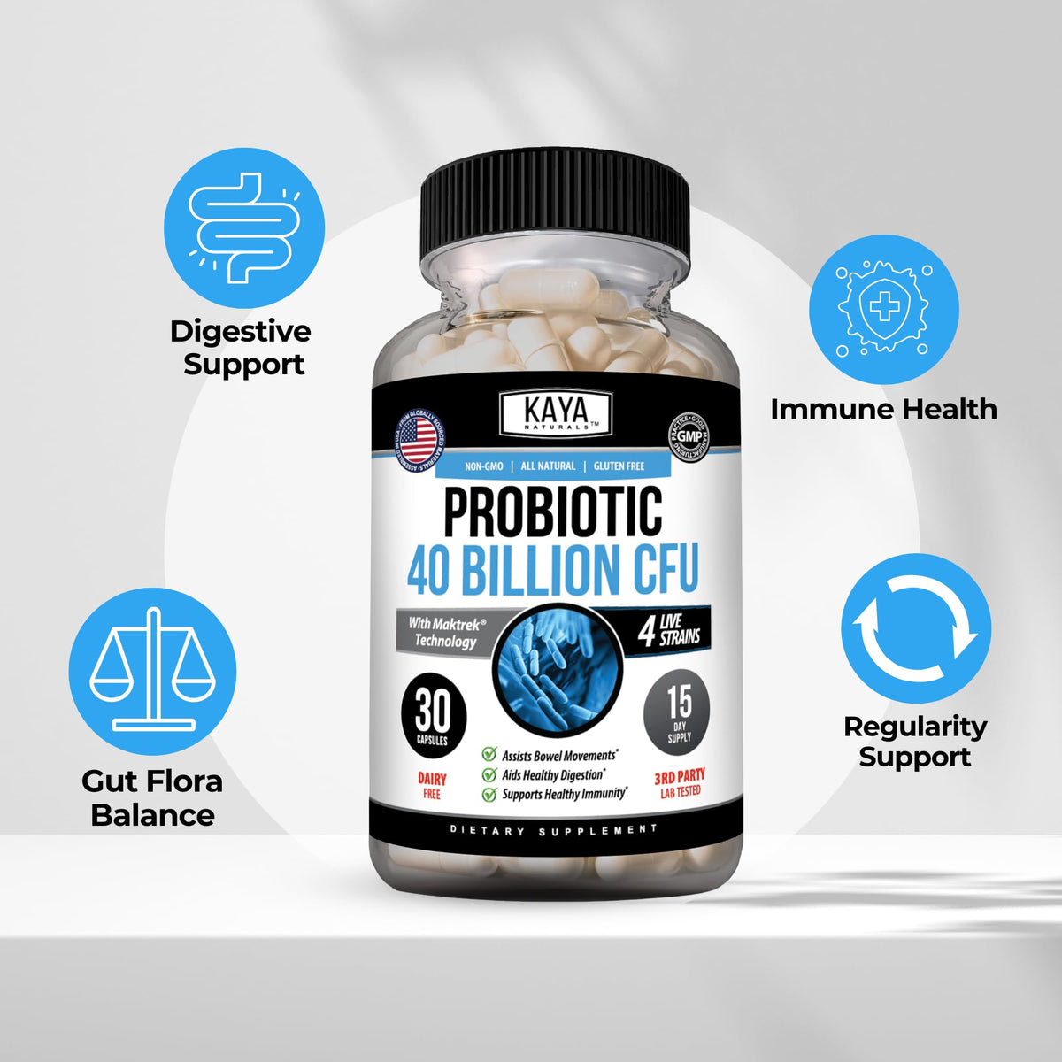 Kaya Naturals Probiotic 40 Billion CFU 30 Capsules with label details