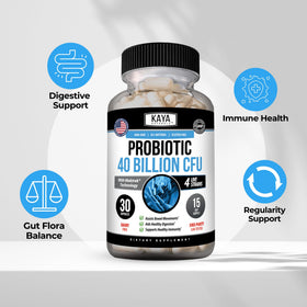 Kaya Naturals Probiotic 40 Billion CFU 30 Capsules with label details
