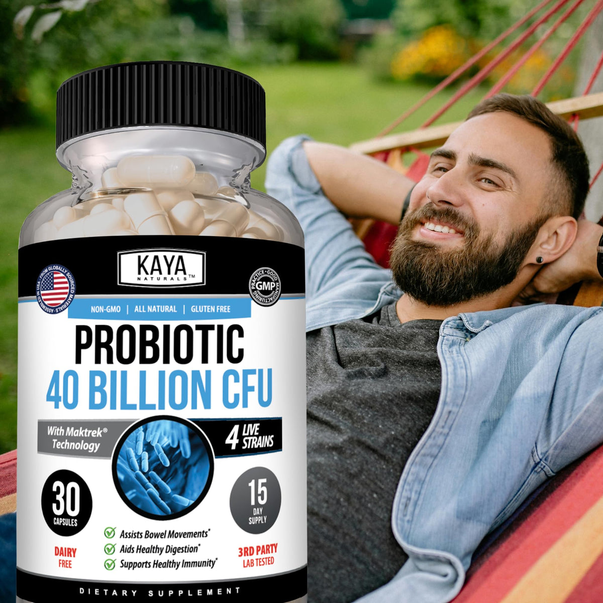 Kaya Naturals Probiotic 40 Billion CFU 30 Capsules with measuring spoon