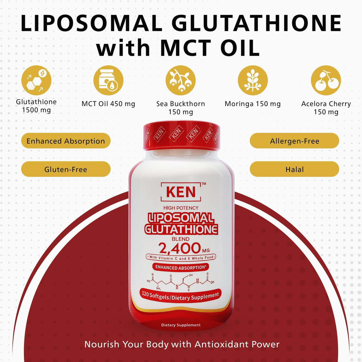 KEN Liposomal Glutathione 2400mg side view