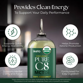 Keppi Organic MCT Oil 16 oz with coconut background