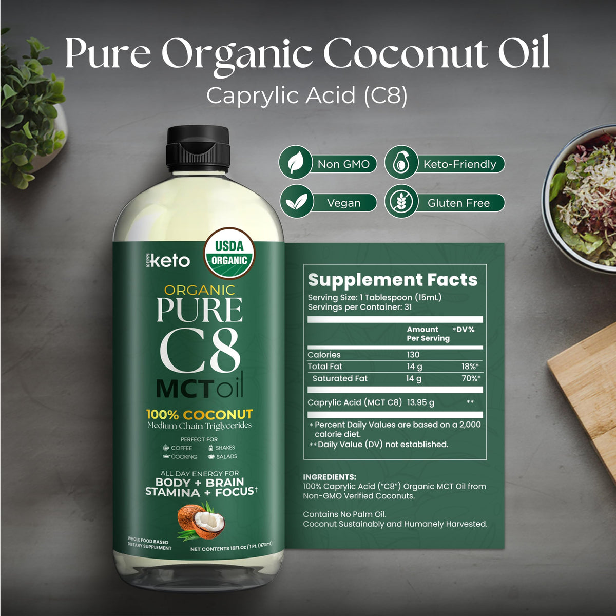Keppi Organic MCT Oil 16 oz with smoothie