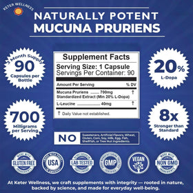 Keter Wellness Mucuna Pruriens 20% L-Dopa label close-up