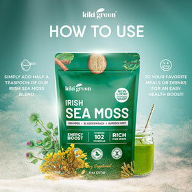 KIKI Green Irish Sea Moss Powder 8 Oz scoop
