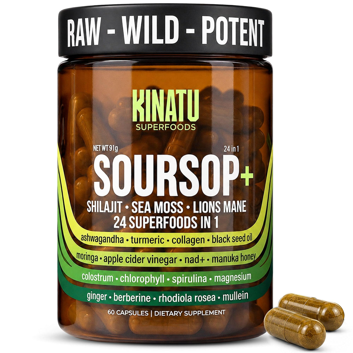 KINATU SUPERFOODS Soursop 24-in-1 Superfood 60ct bottle front view