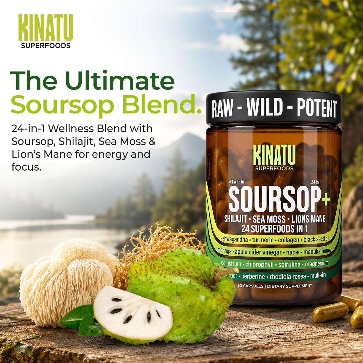 KINATU SUPERFOODS Soursop 24-in-1 Superfood capsules close-up