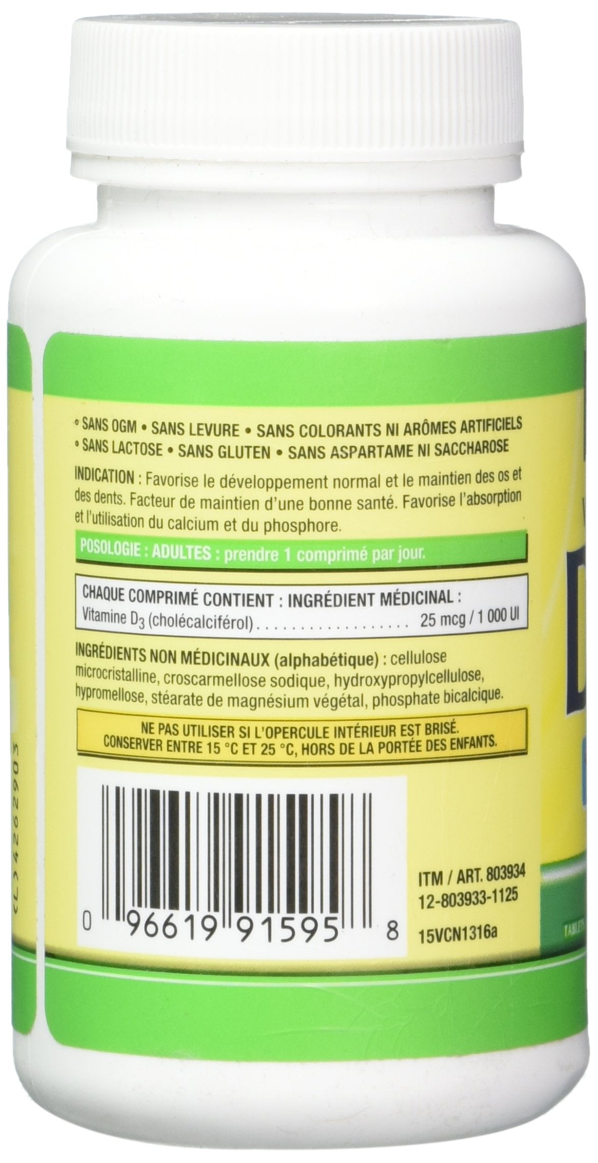 KIRKLAND Vitamin D3 1000 IU tablet bottle side view