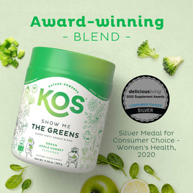 KOS Organic Super Greens Powder Green Apple 340g packaging