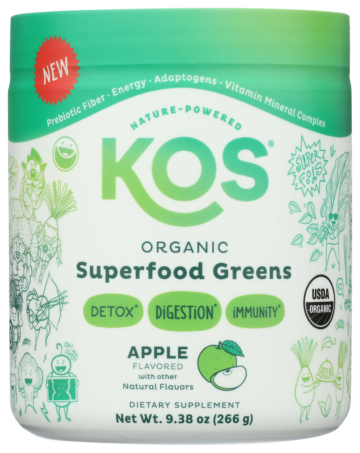 KOS Organic Super Greens Powder Green Apple mixed in water
