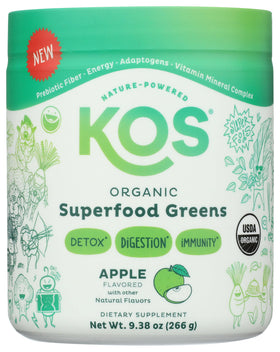 KOS Organic Super Greens Powder Green Apple mixed in water