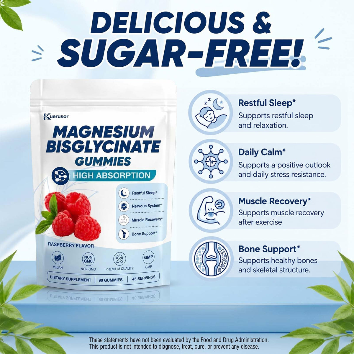 Kuerusor Magnesium Bisglycinate Gummies with natural raspberry fruit powder