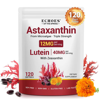 KZUO Astaxanthin 12MG & Lutein 40MG softgels front view