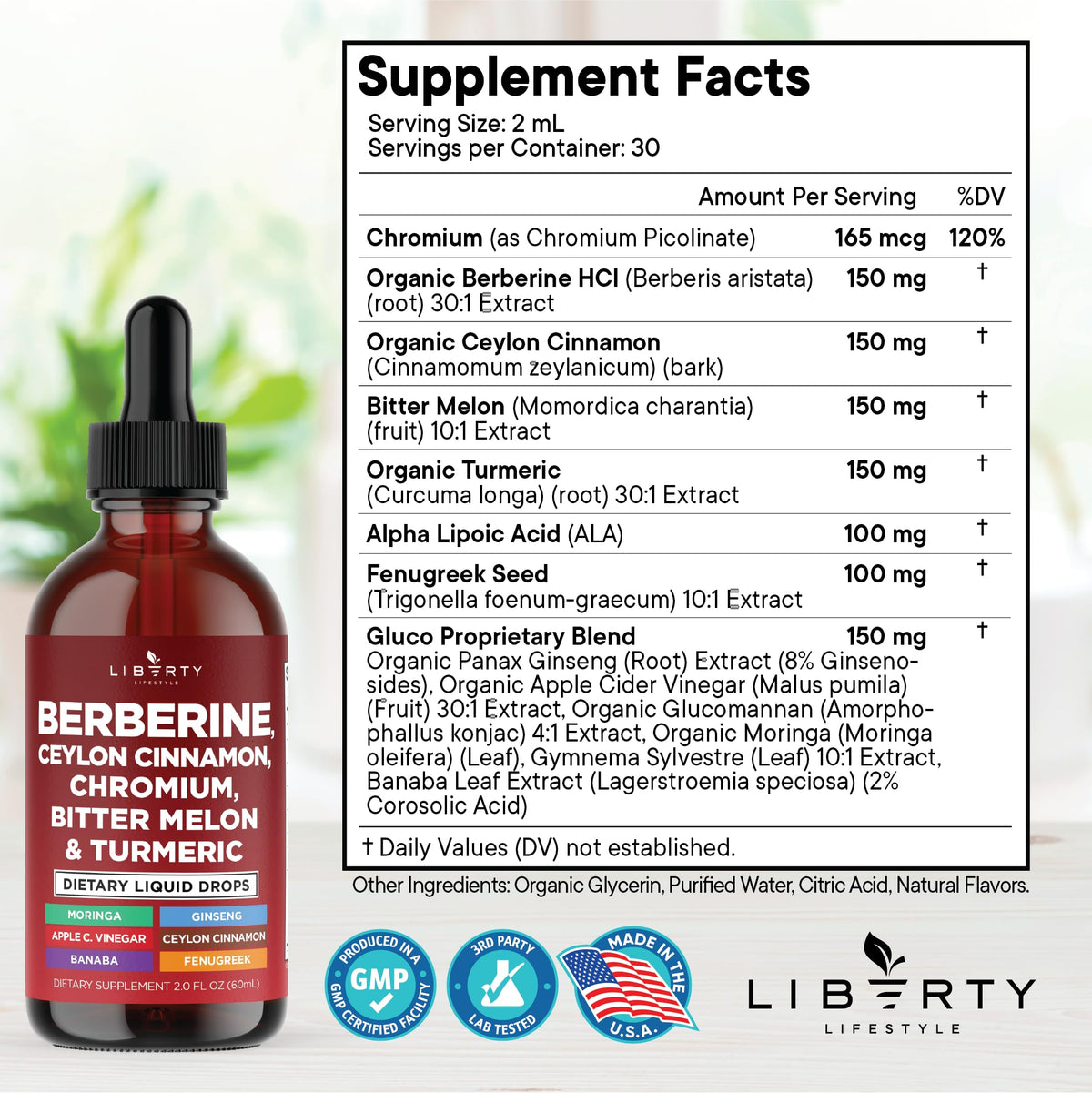 Liberty Lifestyle Berberine liquid drops bottle side view