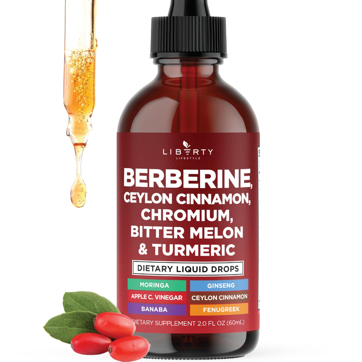 Liberty Lifestyle Berberine with Ceylon Cinnamon Liquid Drops 2 OZ front view