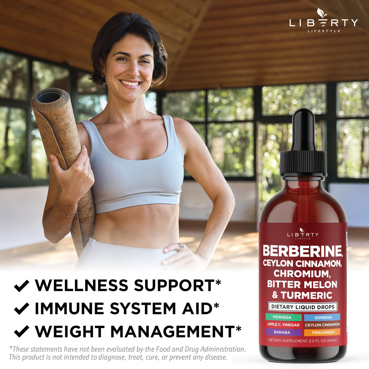 Liberty Lifestyle Berberine with Ceylon Cinnamon Liquid Drops with a dropper