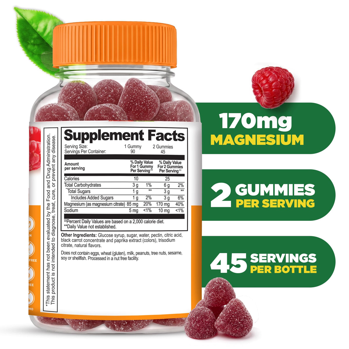 Lifeable Magnesium Gummies for Kids peach and raspberry flavour