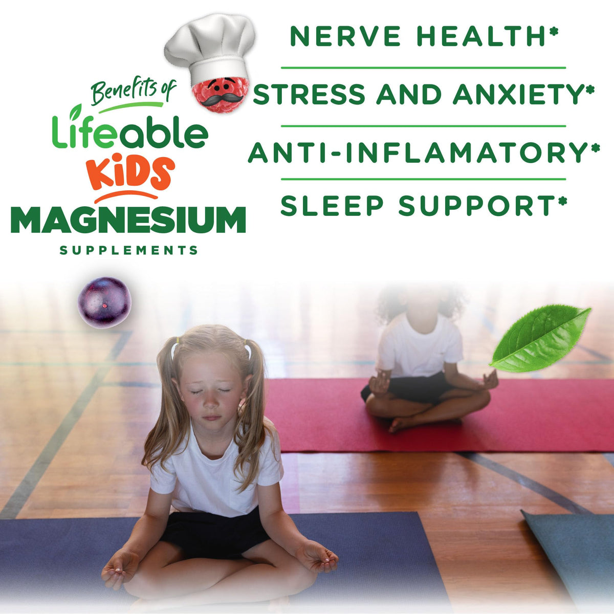 Lifeable Magnesium Gummies for Kids serving size of 2 gummies