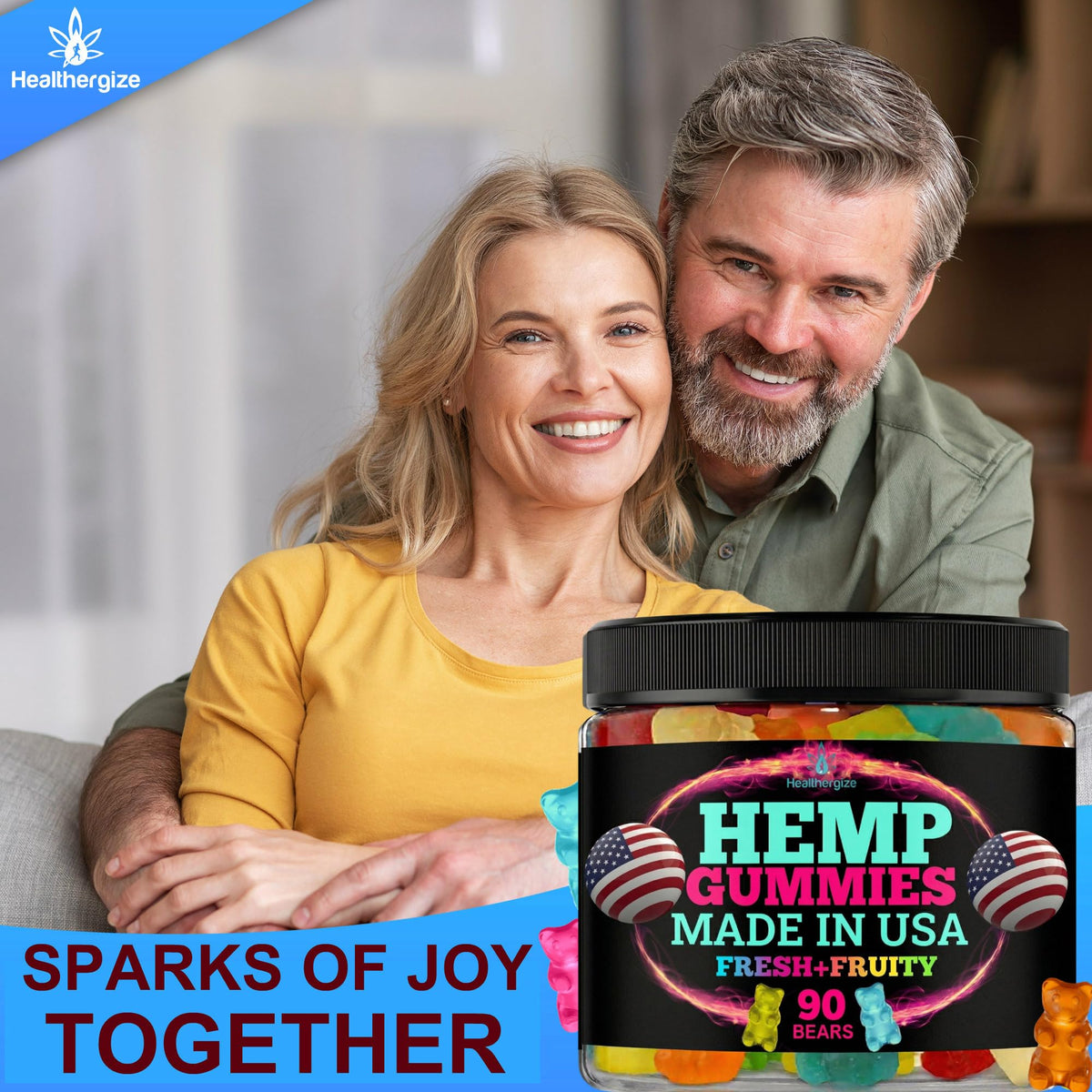 Lifestyle image of Healthergize Hemp Gummies on a nightstand