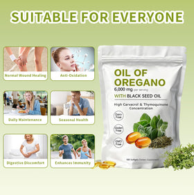 Lifestyle image of KITABIO Oregano Oil Softgels on a kitchen counter