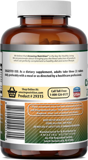Lifestyle shot of Amazing Nutrition Calcium Magnesium Zinc 300 Tablets with a glass of water