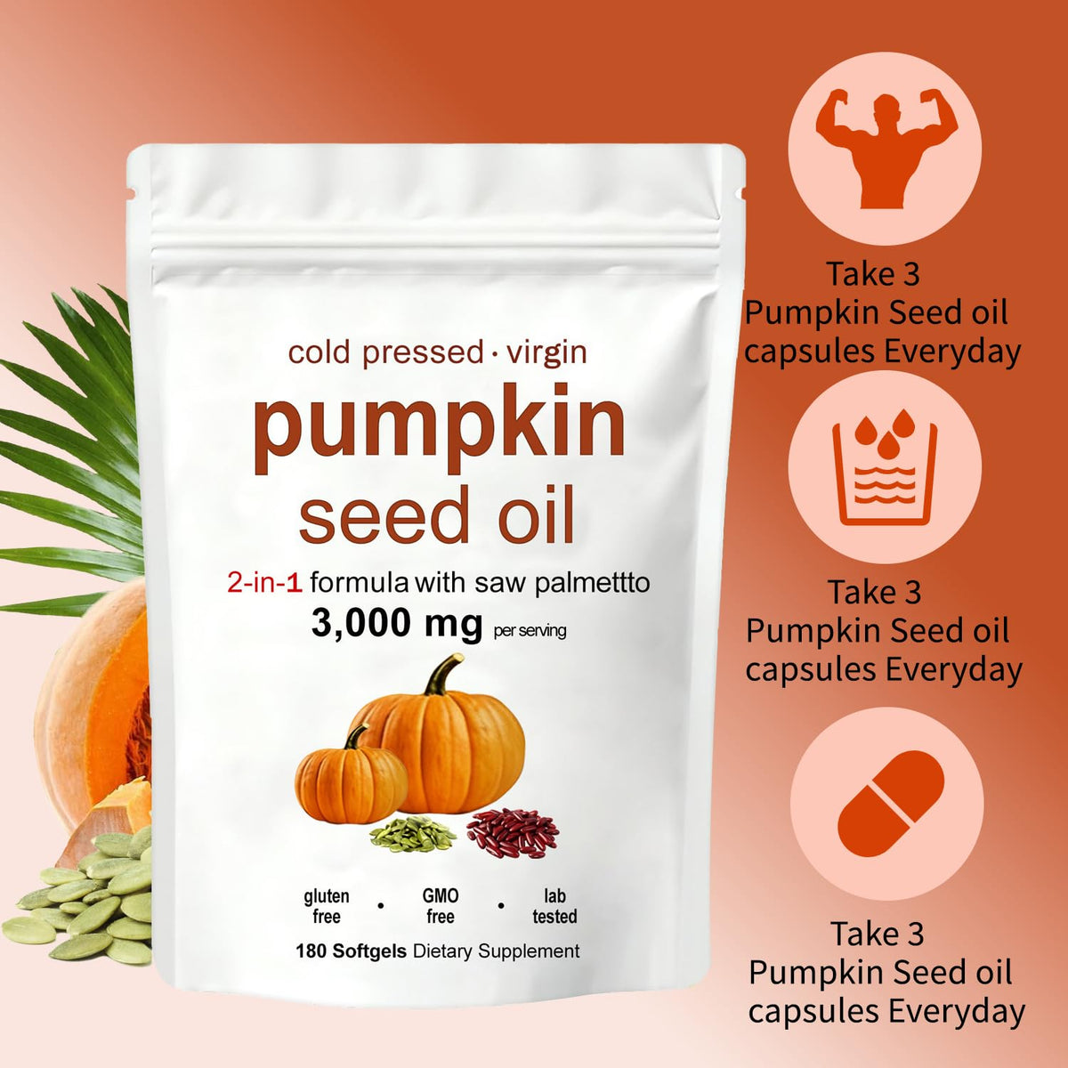 Lifestyle shot of KITABIO Pumpkin Seed Oil Capsules on a table