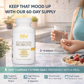 Lifted Naturals Mood support Probiotic with a measuring spoon