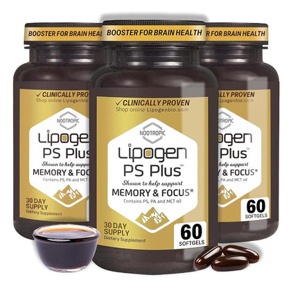 Lipogen PS Plus Senior Brain Supplements 180 softgels front view