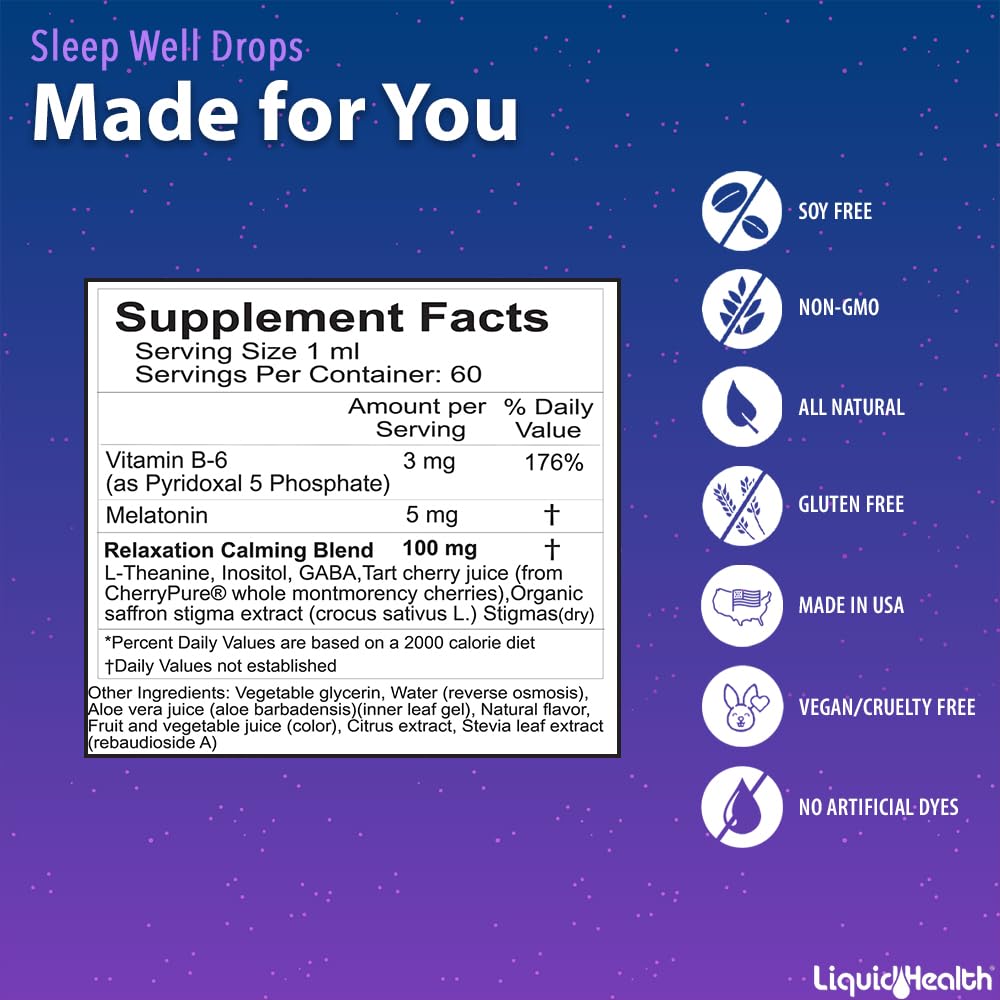 LIQUIDHEALTH Sleep Well Melatonin Drops ingredients list