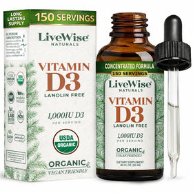 Live Wise Naturals Vitamin D3 1000 IU Drops amber glass bottle front view