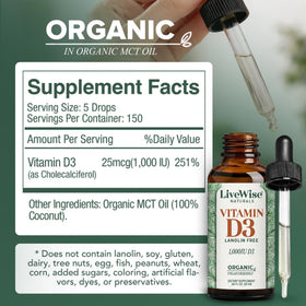 Live Wise Naturals Vitamin D3 1000 IU Drops dropper with liquid