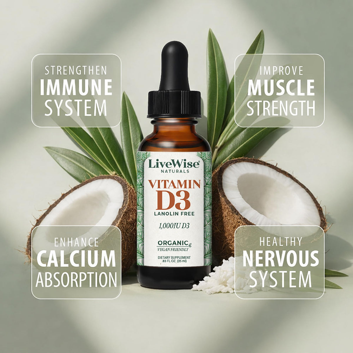 Live Wise Naturals Vitamin D3 1000 IU Drops label close-up
